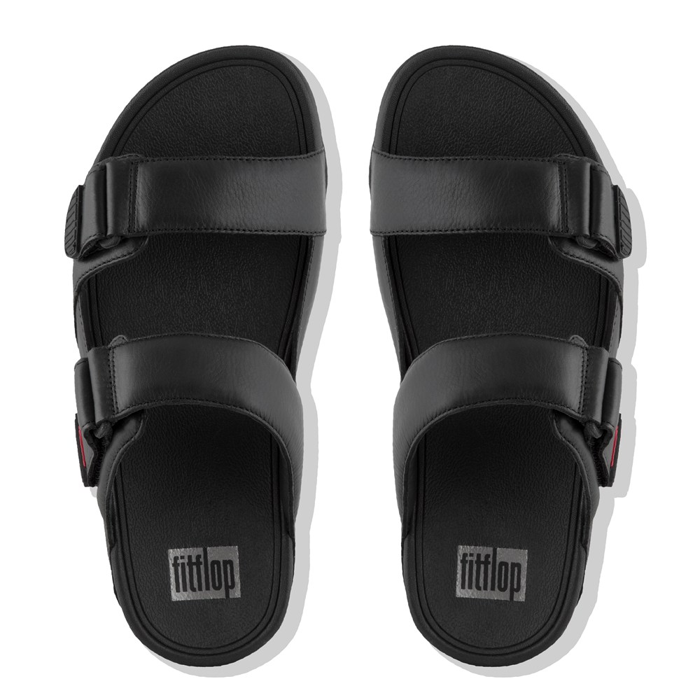 Fitflop Mens Slides - Gogh Moc Adjustable Leather - Black - 610-CVWMPQ